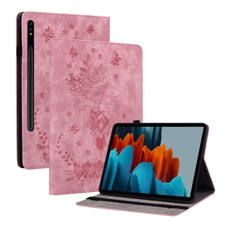 

For Samsung Galaxy Tab S8+ / S7+ / S7 FE Butterfly Rose Embossed Leather Tablet Case(Pink)