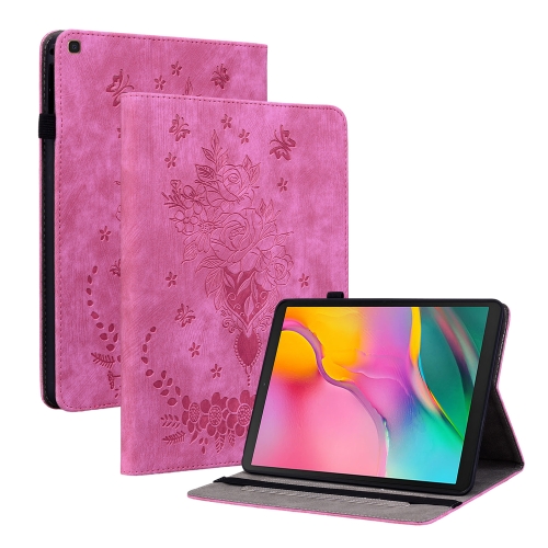 

For Samsung Galaxy Tab A 10.1 2019 T510 Butterfly Rose Embossed Leather Tablet Case(Rose Red)
