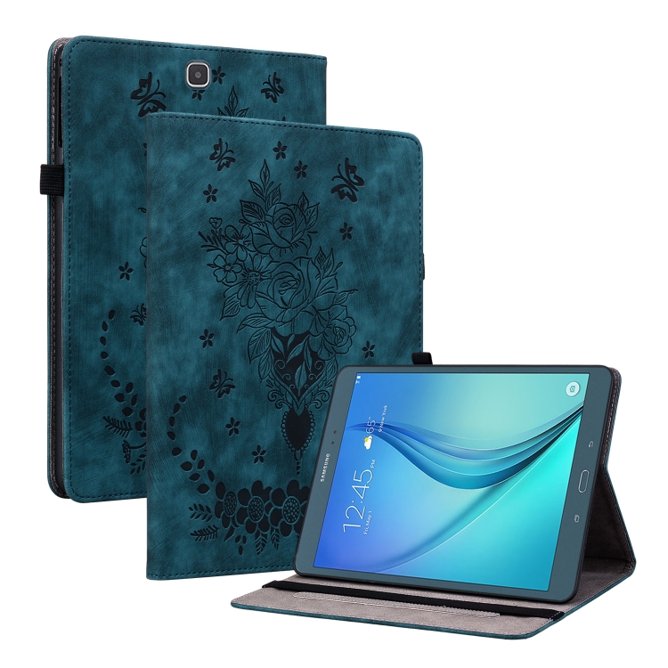 

For Samsung Galaxy Tab A 9.7 T550 T555 Butterfly Rose Embossed Leather Tablet Case(Dark Blue)