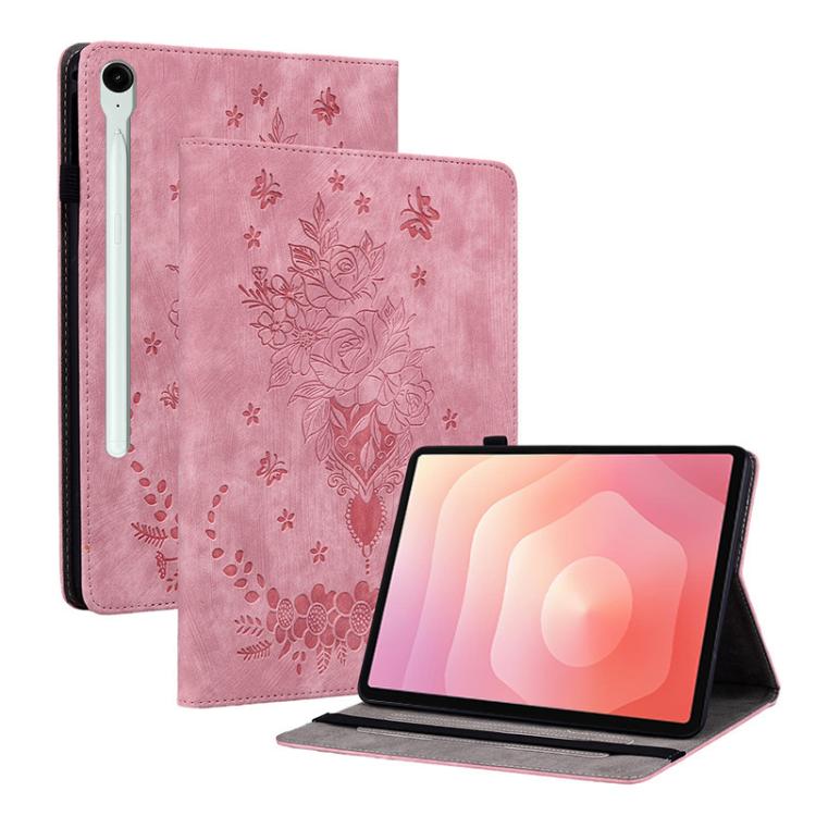 

For Samsung Galaxy Tab S11 Butterfly Rose Embossed Leather Tablet Case(Pink)