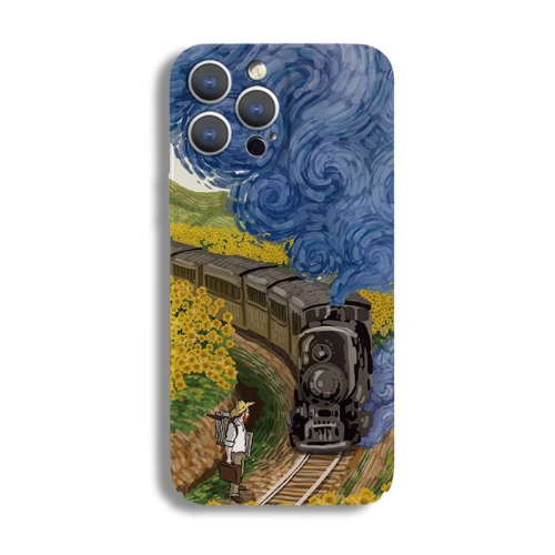 

For iPhone 14 Plus Precise Hole Oil Painting Pattern PC Phone Case(Train)