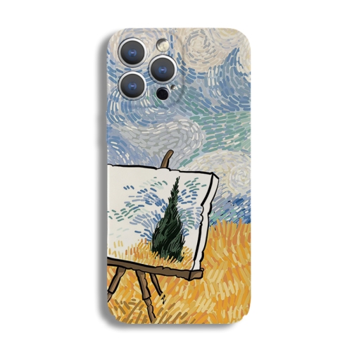 

For iPhone 14 Plus Precise Hole Oil Painting Pattern PC Phone Case(Landscape Painting)