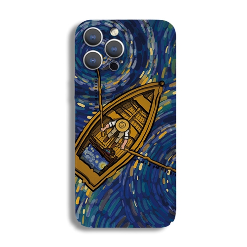 

For iPhone 14 Pro Max Precise Hole Oil Painting Pattern PC Phone Case(Boating)