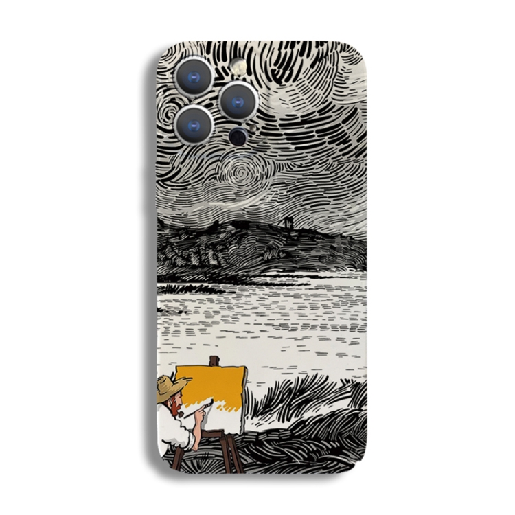 

For iPhone XR Precise Hole Oil Painting Pattern PC Phone Case(Inkwash)