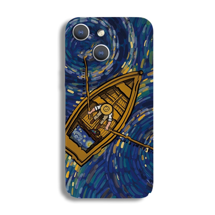 

For iPhone 15 Plus Precise Hole Oil Painting Pattern PC Phone Case(Boating)