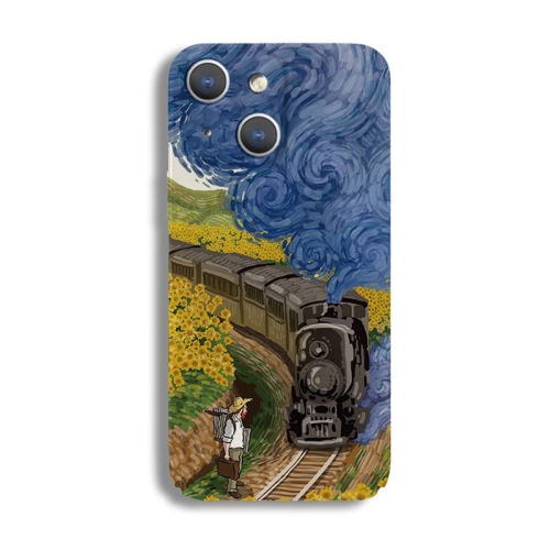 

For iPhone 15 Plus Precise Hole Oil Painting Pattern PC Phone Case(Train)