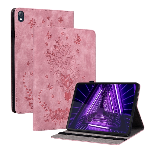 

For Lenovo Tab K10 Butterfly Rose Embossed Leather Tablet Case(Pink)