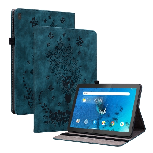 

For Lenovo M10 Butterfly Rose Embossed Leather Tablet Case(Dark Blue)