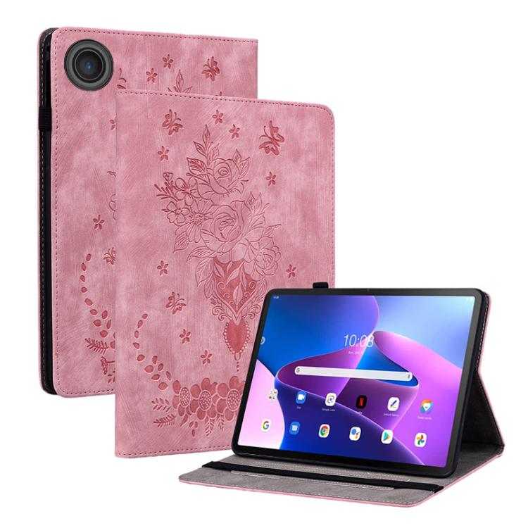 

For Lenovo ZhaoYang K10C 10.1 inch Butterfly Rose Embossed Leather Tablet Case(Pink)