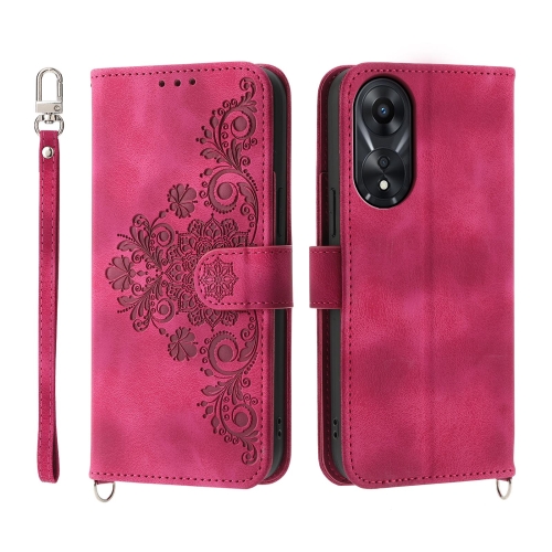 

For OPPO A78 5G Global/A58x Global/A1x 5G Skin-feel Flowers Embossed Wallet Leather Phone Case(Wine Red)