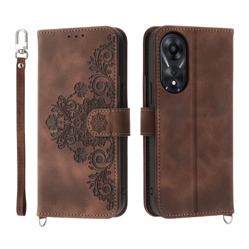 

For OPPO A78 5G Global/A58x Global/A1x 5G Skin-feel Flowers Embossed Wallet Leather Phone Case(Brown)