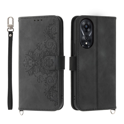 

For OPPO A78 5G Global/A58x Global/A1x 5G Skin-feel Flowers Embossed Wallet Leather Phone Case(Black)
