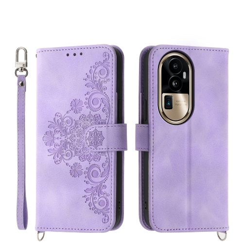 

For OPPO Reno10 Pro+ 5G Skin-feel Flowers Embossed Wallet Leather Phone Case(Purple)