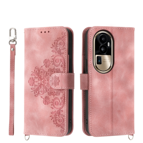 

For OPPO Reno10 Pro+ 5G Skin-feel Flowers Embossed Wallet Leather Phone Case(Pink)