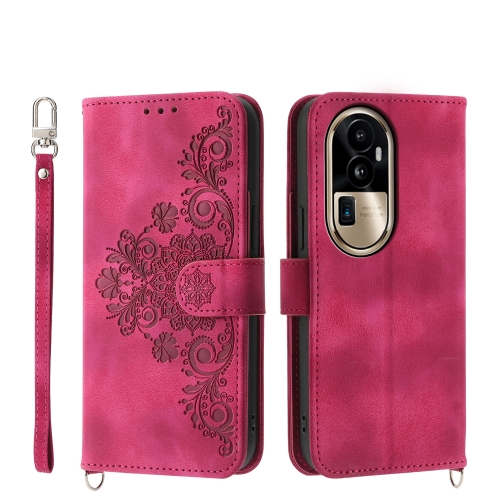 

For OPPO Reno10 Pro+ 5G Skin-feel Flowers Embossed Wallet Leather Phone Case(Wine Red)
