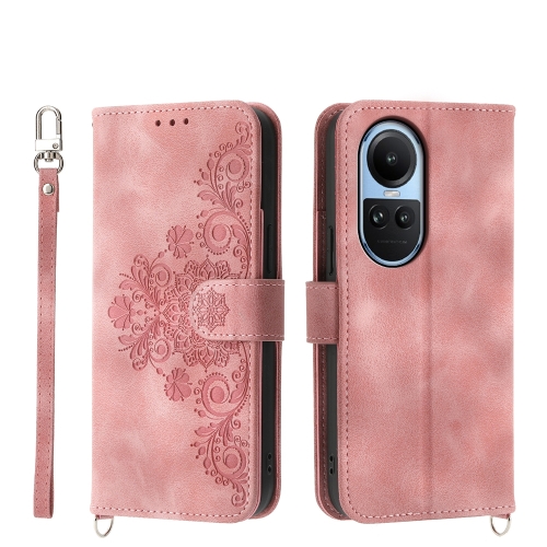 

For OPPO Reno10 Global / Reno10 Pro Global Skin Feel Flowers Embossed Wallet Leather Phone Case(Pink)