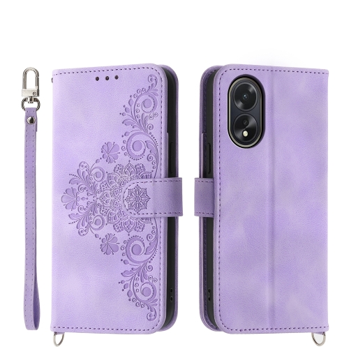 

For OPPO A38 4G Skin-feel Flowers Embossed Wallet Leather Phone Case(Purple)