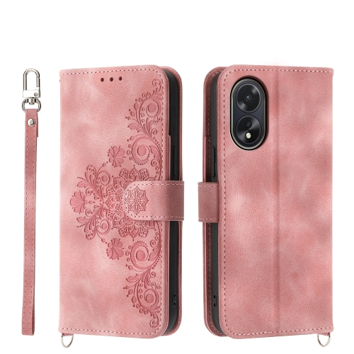 

For OPPO A38 4G Skin-feel Flowers Embossed Wallet Leather Phone Case(Pink)