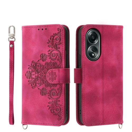 

For OPPO A58 4G Skin-feel Flowers Embossed Wallet Leather Phone Case(Wine Red)