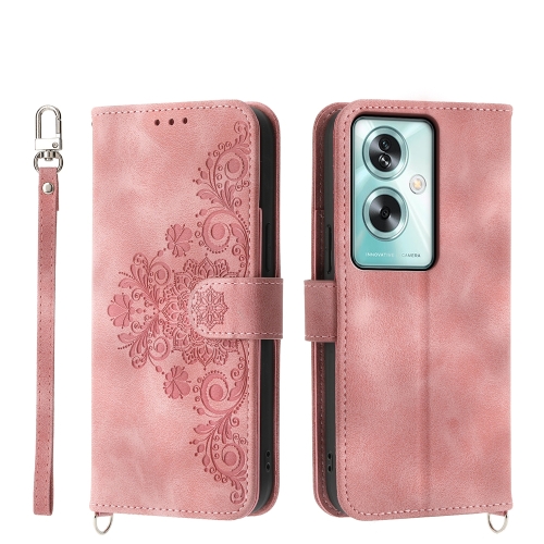 

For OPPO A79 5G Skin-feel Flowers Embossed Wallet Leather Phone Case(Pink)