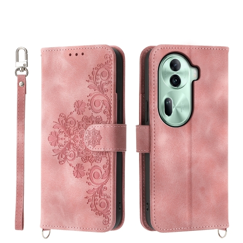 

For OPPO Reno11 Skin Feel Flowers Embossed Wallet Leather Phone Case(Pink)