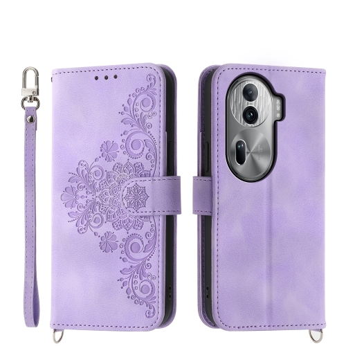 

For OPPO Reno11 Pro Skin-feel Flowers Embossed Wallet Leather Phone Case(Purple)