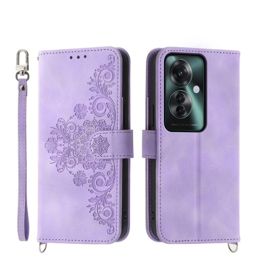 

For OPPO Reno11 F Skin-feel Flowers Embossed Wallet Leather Phone Case(Purple)