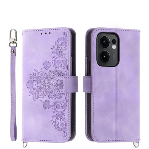 

For OPPO Reno13 F 4G / 5G Skin Feel Flowers Embossed Wallet Leather Phone Case(Purple)