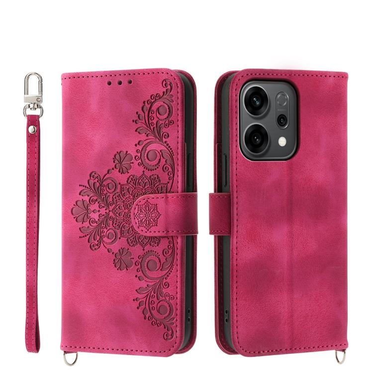 

For OPPO Reno14 Global / Reno14 F 5G Skin Feel Flowers Embossed Wallet Leather Phone Case(Wine Red)