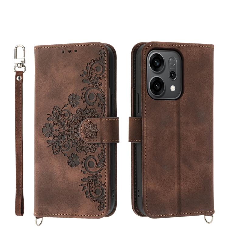 

For OPPO Reno14 Global / Reno14 F 5G Skin Feel Flowers Embossed Wallet Leather Phone Case(Brown)