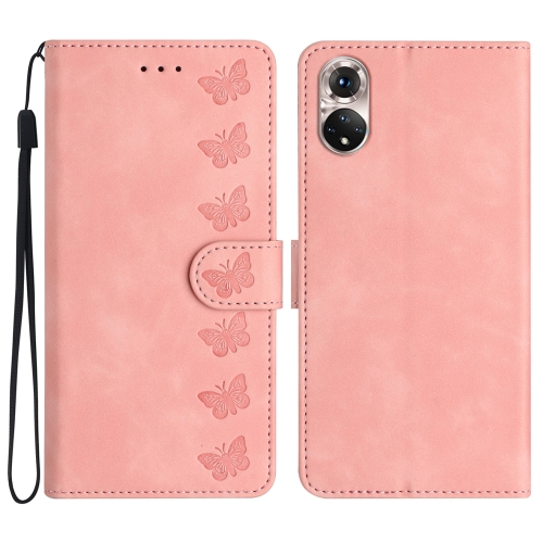 

For Honor 50 Seven Butterflies Embossed Leather Phone Case(Pink)