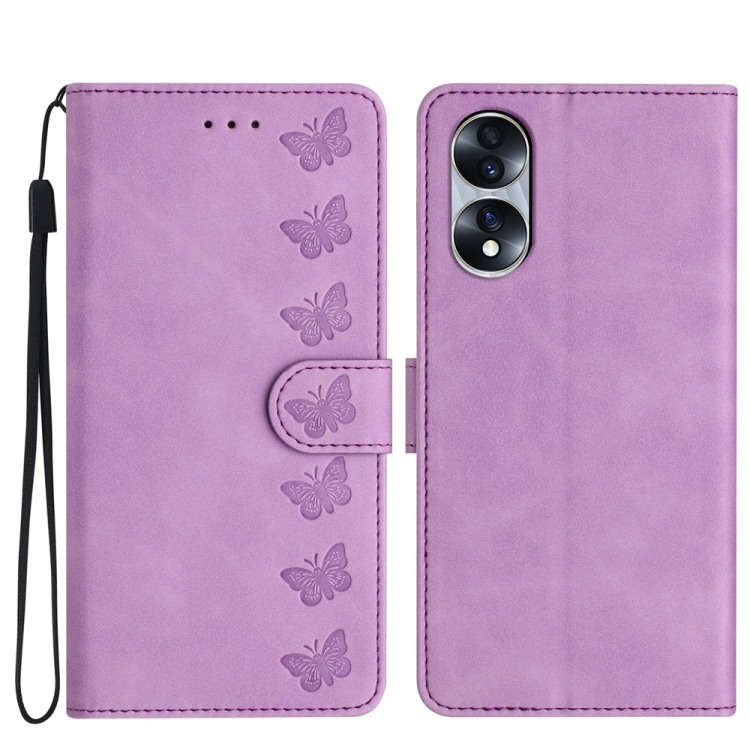

For Honor 70 Seven Butterflies Embossed Leather Phone Case(Purple)