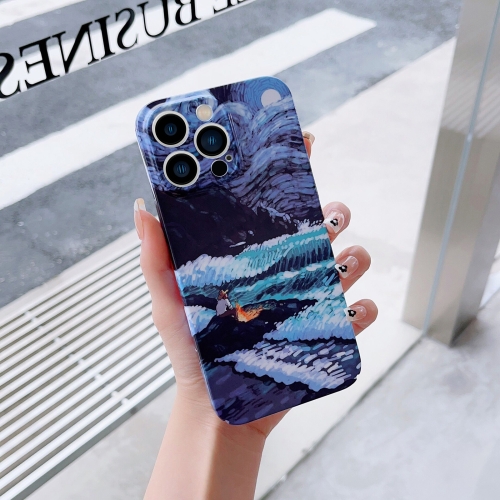 

For iPhone 14 Plus Precise Hole Oil Painting Pattern PC Phone Case(Sea Wave)