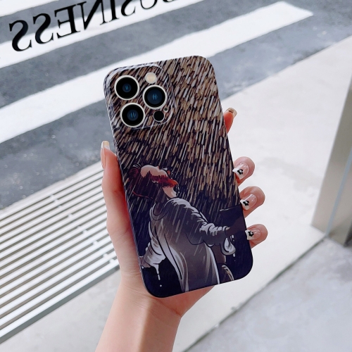 

For iPhone 14 Pro Precise Hole Oil Painting Pattern PC Phone Case(Rain)