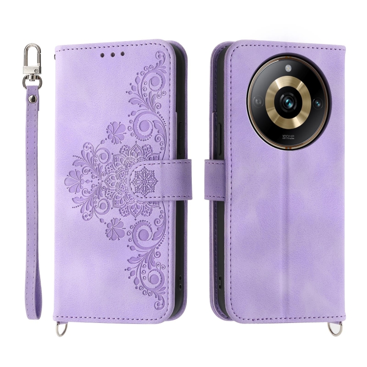 

For Realme 11 Pro 5G / 11 Pro+ 5G Skin-feel Flowers Embossed Wallet Leather Phone Case(Purple)