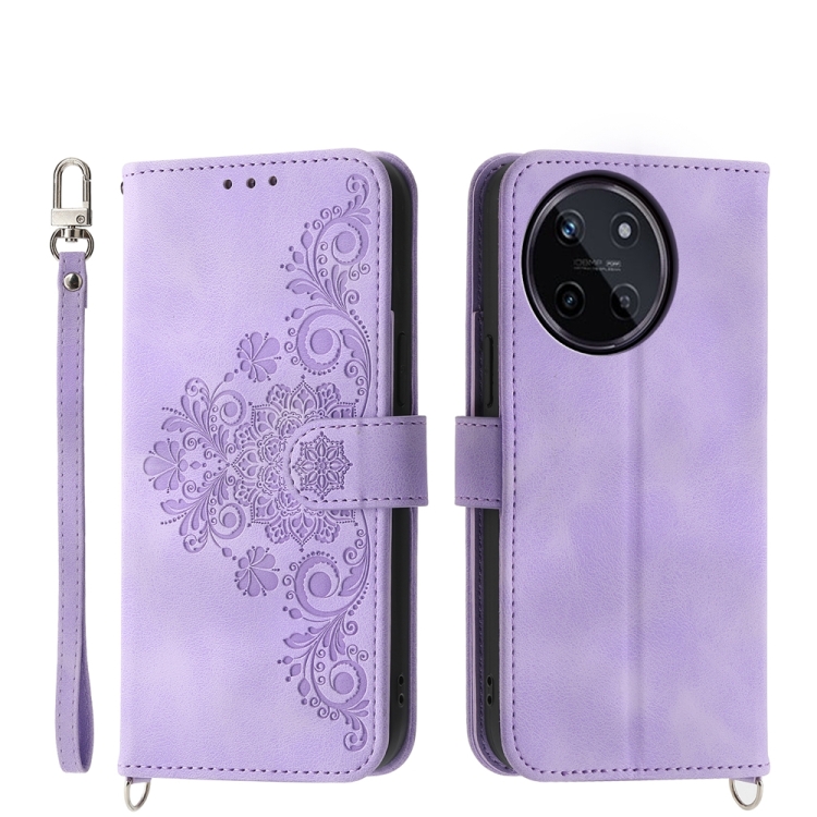 

For Realme 11 4G Skin-feel Flowers Embossed Wallet Leather Phone Case(Purple)