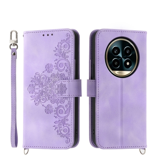 

For Realme 13 Pro / 13 Pro+ Global Skin-feel Flowers Embossed Wallet Leather Phone Case(Purple)