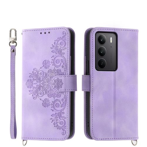 

For Realme C75 / Realme 14x Skin-feel Flowers Embossed Wallet Leather Phone Case(Purple)