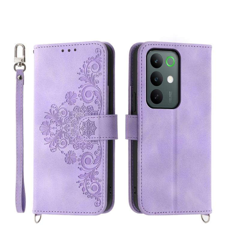 

For Realme C85 5G / Realme 15x 5G Skin Feel Flowers Embossed Wallet Leather Phone Case(Purple)