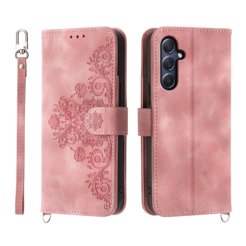 

For Samsung Galaxy M54 5G Skin-feel Flowers Embossed Wallet Leather Phone Case(Pink)