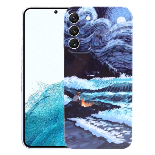 

For Samsung Galaxy S22 5G Precise Hole Oil Painting Pattern PC Phone Case(Sea Wave)