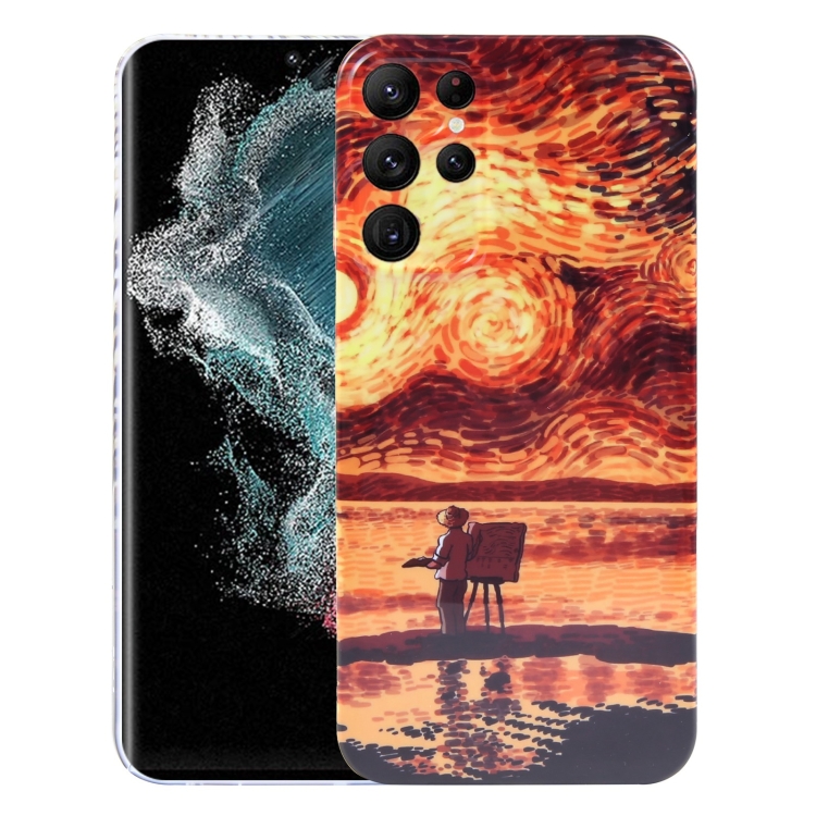 

For Samsung Galaxy S22 Ultra 5G Precise Hole Oil Painting Pattern PC Phone Case(Sunset)