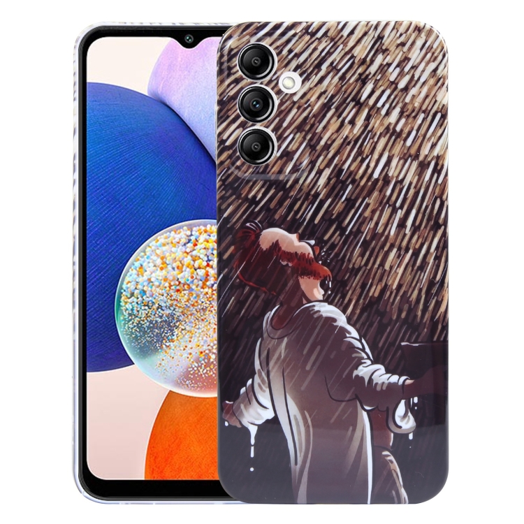 

For Samsung Galaxy A14 5G Precise Hole Oil Painting Pattern PC Phone Case(Rain)