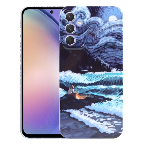 

For Samsung Galaxy A54 5G Precise Hole Oil Painting Pattern PC Phone Case(Sea Wave)