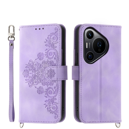 

For Huawei Pura 70 Pro / Pura 70 Pro+ Skin-feel Flowers Embossed Wallet Leather Phone Case(Purple)