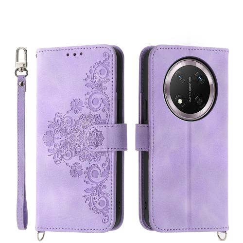 

For Honor X9c Global / Magic7 Lite Skin Feel Flowers Embossed Wallet Leather Phone Case(Purple)