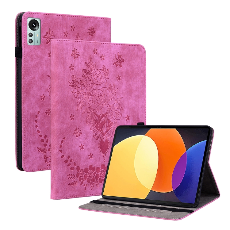 

For Xiaomi Pad 5 Pro 12.4 Butterfly Rose Embossed Leather Tablet Case(Rose Red)