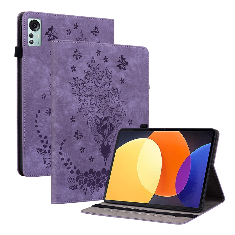 

For Xiaomi Pad 5 Pro 12.4 Butterfly Rose Embossed Leather Tablet Case(Purple)