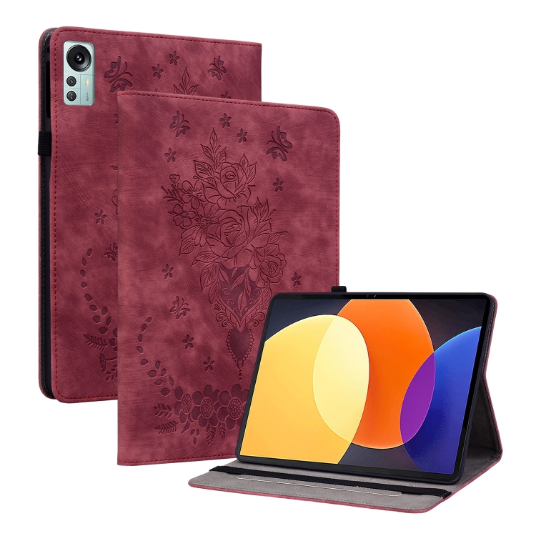 

For Xiaomi Pad 5 Pro 12.4 Butterfly Rose Embossed Leather Tablet Case(Red)