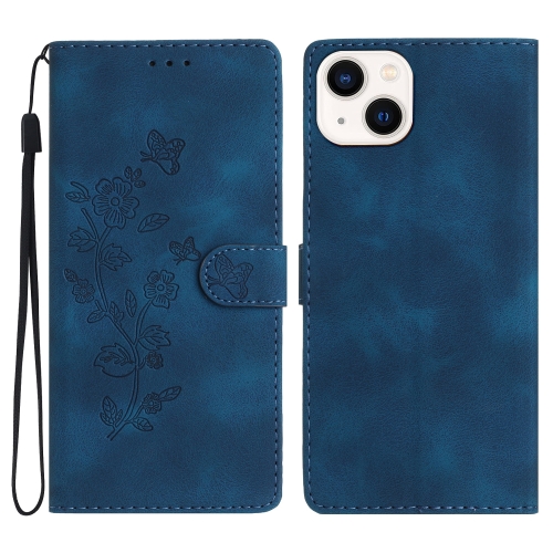 

For iPhone 13 mini Flower Butterfly Embossing Pattern Leather Phone Case(Blue)